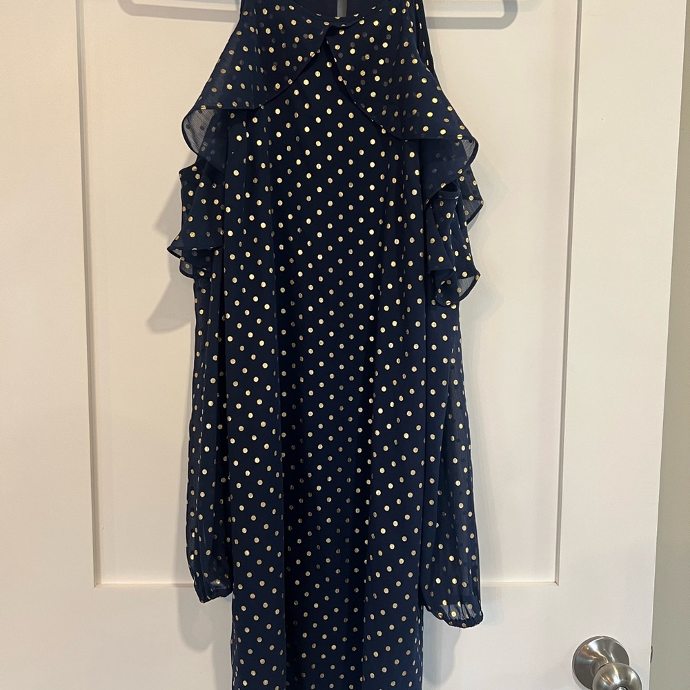 Michael Kors Navy and Gold Polka Dot Dress